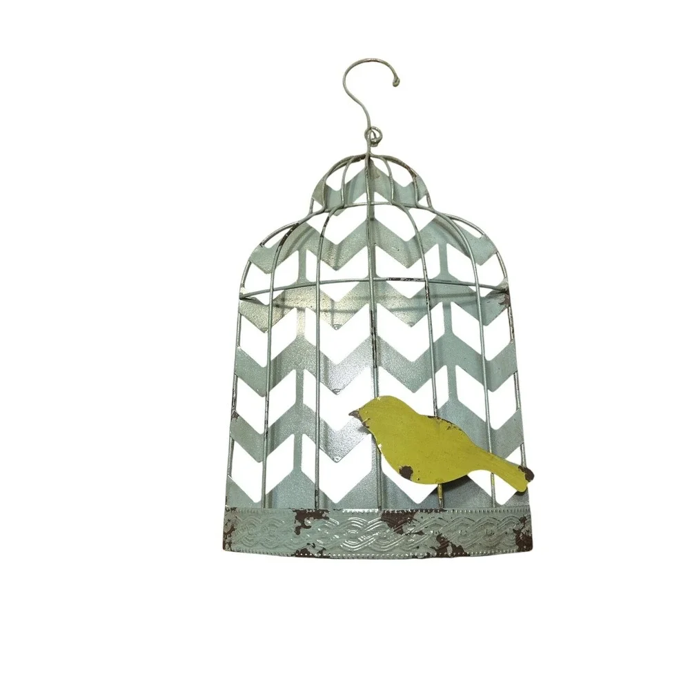Bird‎ Cage Green Distressed Metal Wall Decor